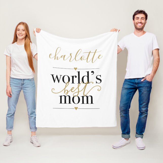 Black and Gold Personalized Worlds Best Mom Fleece Blanket (In Situ)