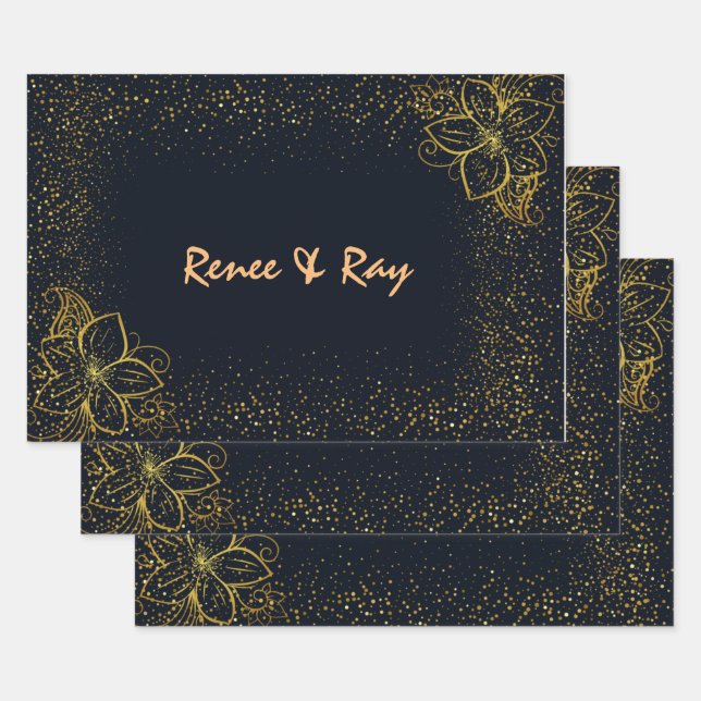Black and Gold Personalized Wrapping Paper  (Set)