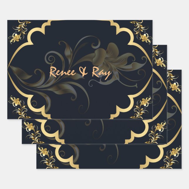 Black and Gold Personalized Wrapping Paper  (Set)