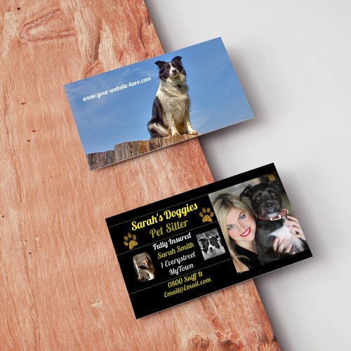 Black and Gold Pet Sitter Dog Walker Business Card