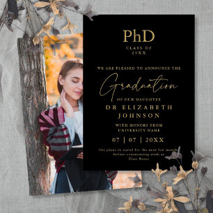 Black And Gold PhD Degree Photo Announcement