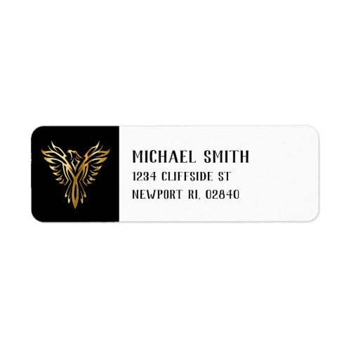 Black and Gold Phoenix Bird Emblem Metallic Look Label
