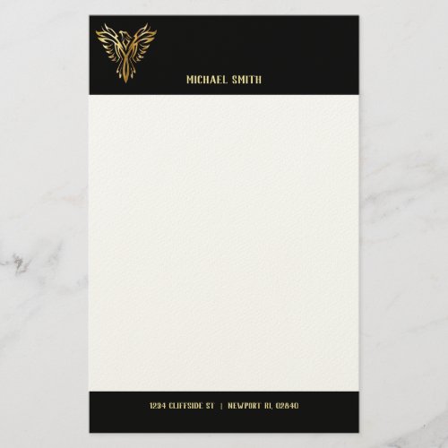 Black and Gold Phoenix Bird Personal Letterhead