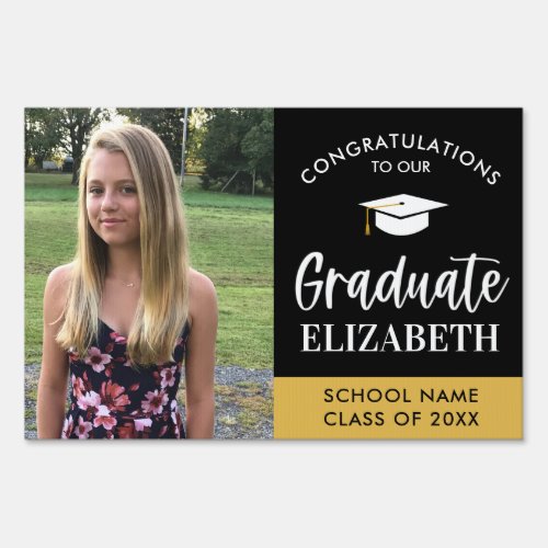 Black and Gold Photo 2021 Graduation Lawn Sign