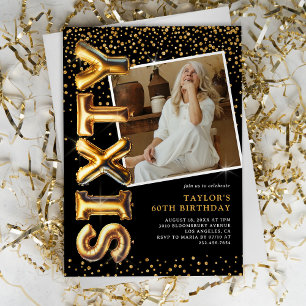 Black and Gold Photo 60th Birthday Invitation