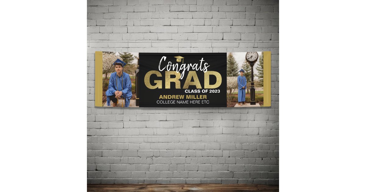 Black And Gold Photo Congrats Grad Graduate Banner | Zazzle