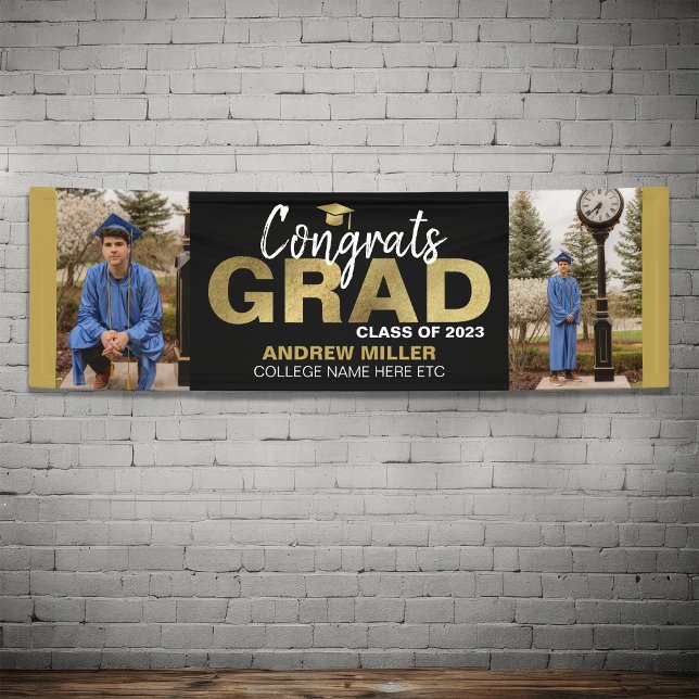 Black And Gold Photo Congrats Grad Graduate Banner (Creator Uploaded)