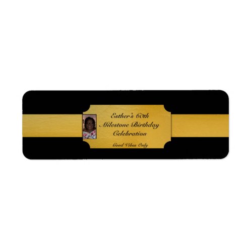 Black and Gold Photo Favor Small Bottle Labels