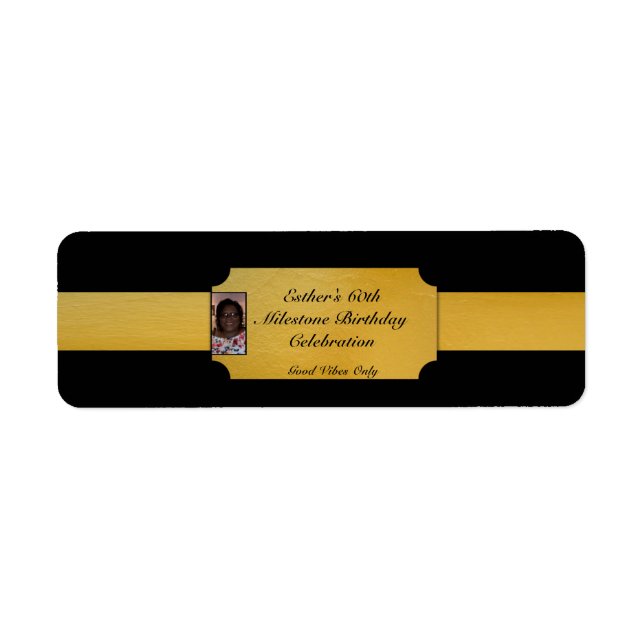 Black and Gold Photo Favor Small Bottle Labels (Front)