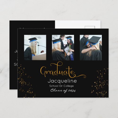 Black And Gold Photo Graduation Announcement