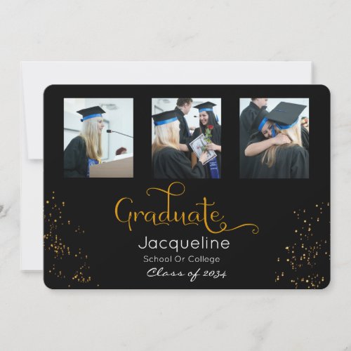 Black And Gold Photo Graduation Announcement