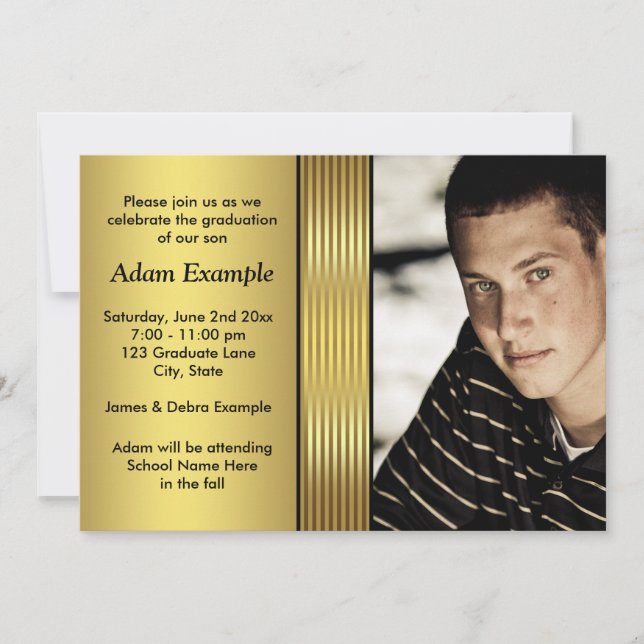 Black and Gold Photo Graduation Announcement (Front)