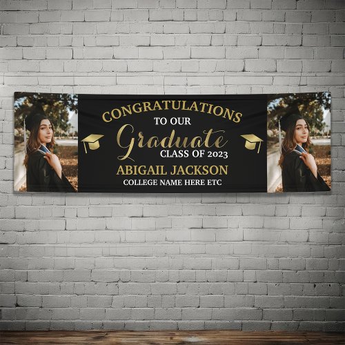 Black And Gold Photo Graduation Congratulations Banner