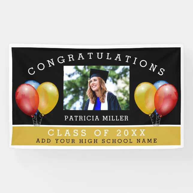 Black And Gold Photo Graduation Congratulations Banner | Zazzle