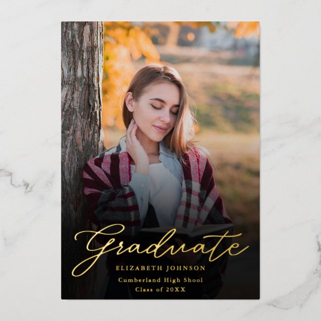 Black And Gold Photo Graduation Foil Announcement (Front)
