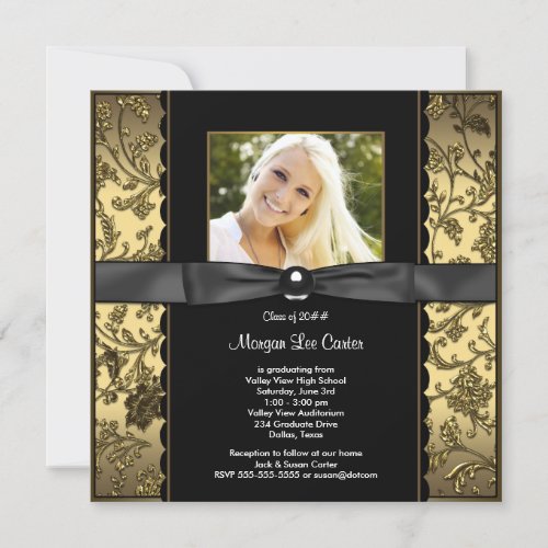 Black and Gold Photo Graduation Invitation