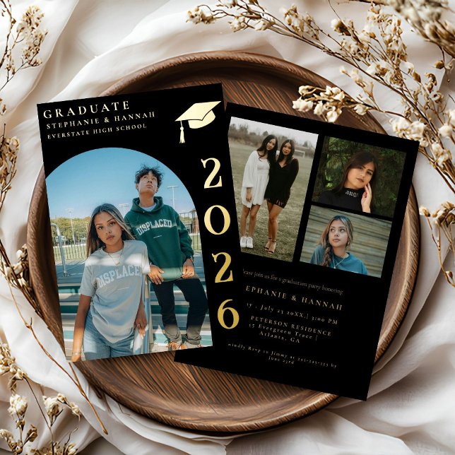 Black and Gold Photo Graduation Invitation Foil Invitation (Creator Uploaded)