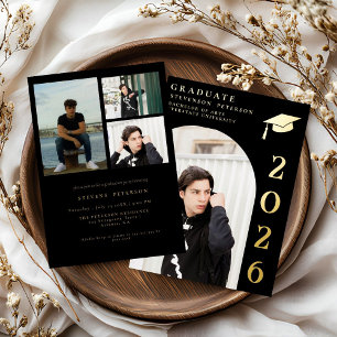 Black and Gold Photo Graduation Invitation Foil Invitation
