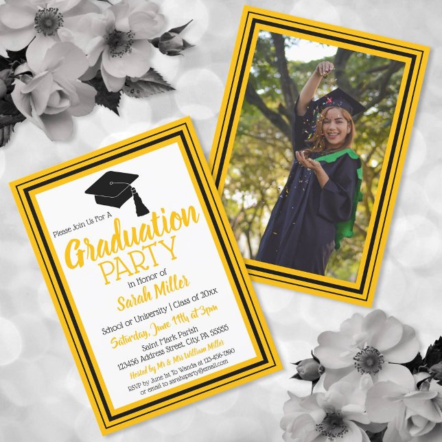 Black and Gold Photo Graduation Party Invitation (Creator Uploaded)