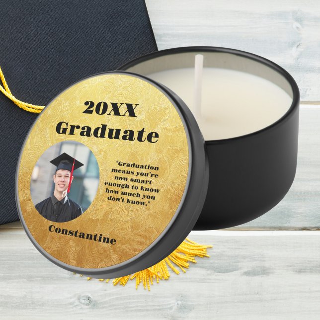 Black and Gold Photo Graduation Party Mini Candle Favors (Creator Uploaded)
