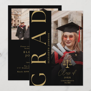 Black And Gold Photo Law School Graduation Party Invitation