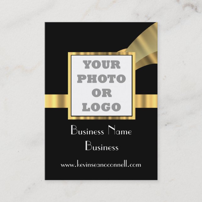 Black and gold  photo logo business card (Front)