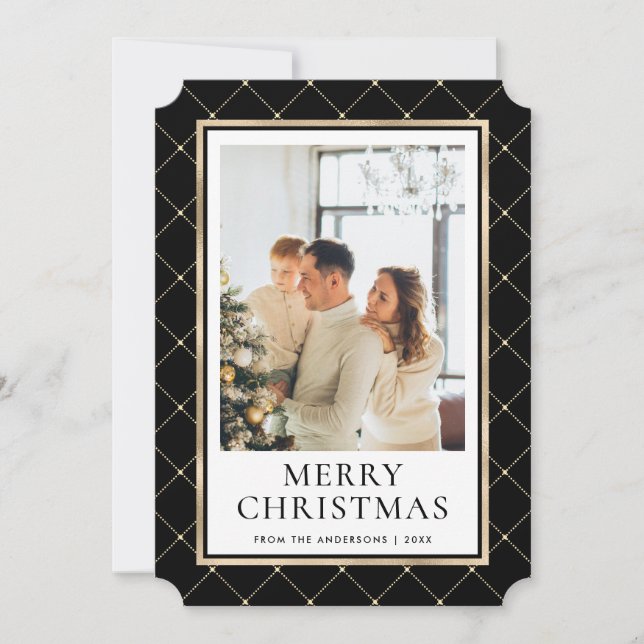 Black and Gold Photo Merry Christmas Card (Front)