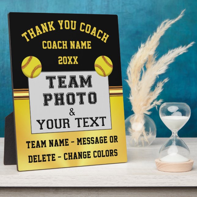 Black and Gold Photo, Softball Coach Gift Ideas,  Plaque (Side)