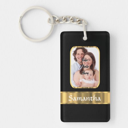Black And Gold Photo Template Keychain