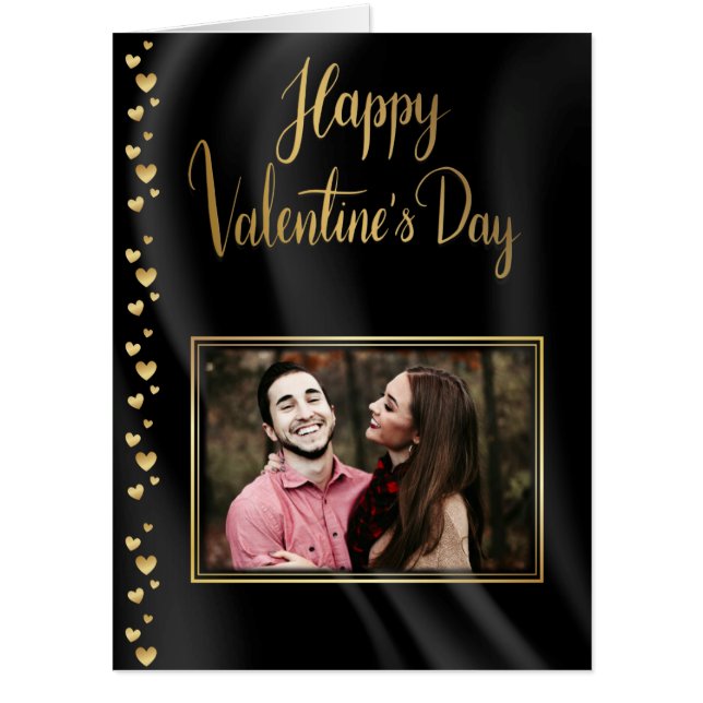 Black and Gold Photo Valentine Love Card (Front)