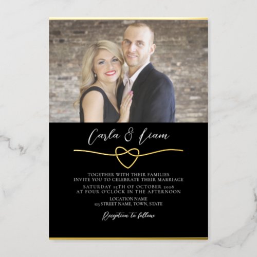 Black and Gold Photo Wedding Foil Invitation