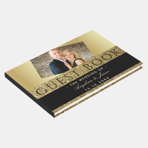 Black and Gold Photo Wedding Guest Book