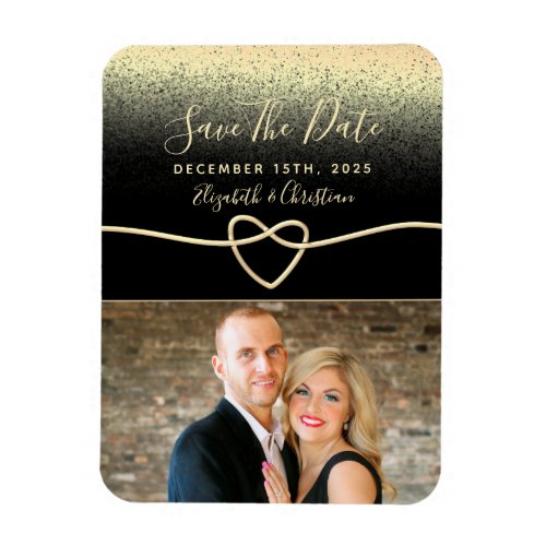 Black and Gold Photo Wedding Save The Date Magnet