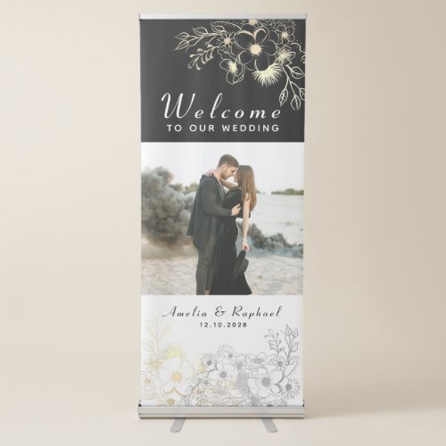 Black and Gold Photo Wedding Welcome Retractable Banner