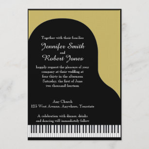 Black and Gold Piano Wedding Invitation