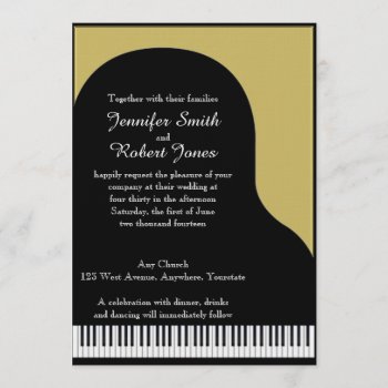 Black And Gold Piano Wedding Invitation by NoteableExpressions at Zazzle