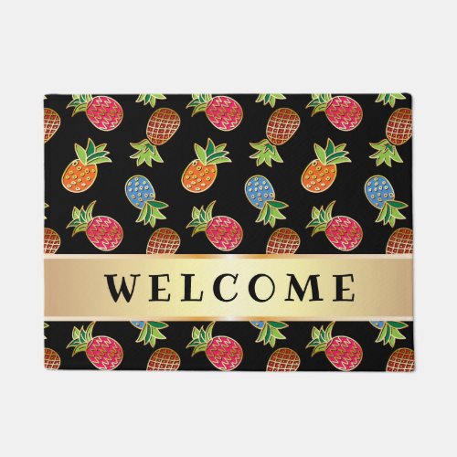 Black And Gold Pineapple Welcome Doormat