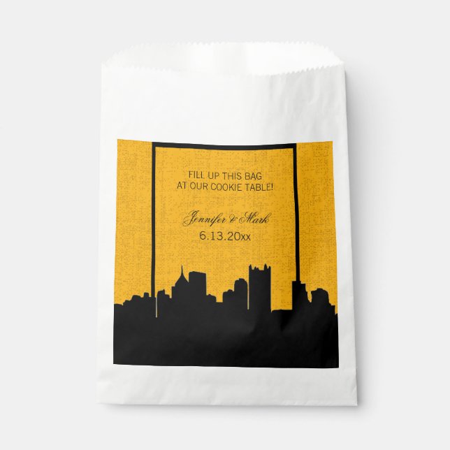 Black and Gold Pittsburgh Wedding Cookie Table Favor Bag (Front)