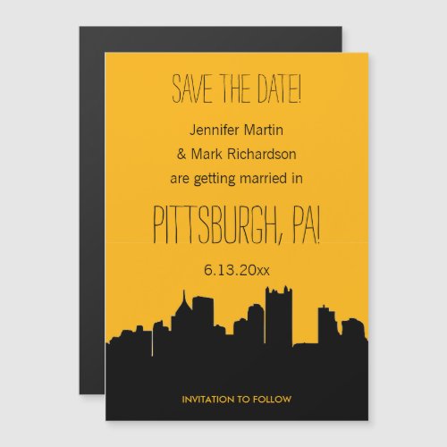 Black and Gold Pittsburgh Wedding Save the Date Magnetic Invitation