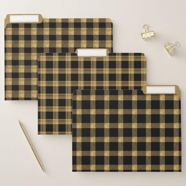Black and Gold Plaid  File Folder (Set)