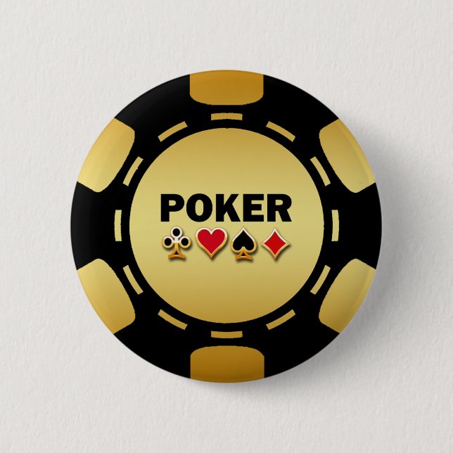 BLACK AND GOLD POKER CHIP PINBACK BUTTON (Front)