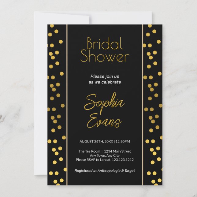 Black and Gold Polka Dot Bridal Shower Invitation (Front)