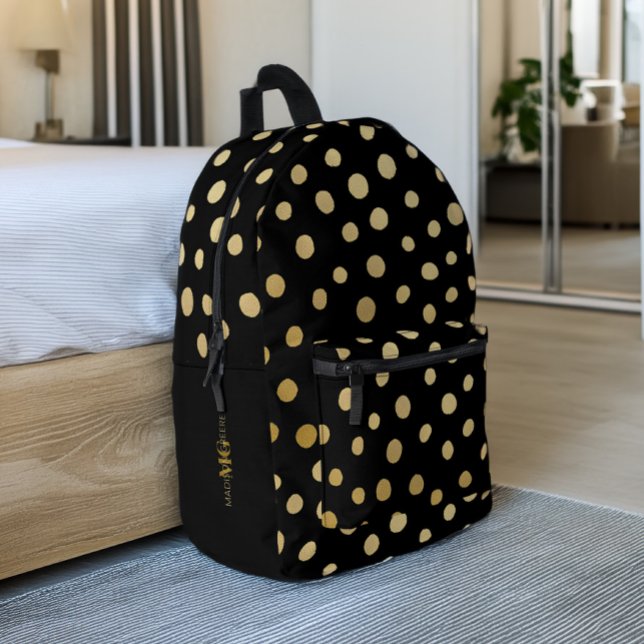 Black and Gold Polka Dot Personalized Printed Backpack (Creator Uploaded)