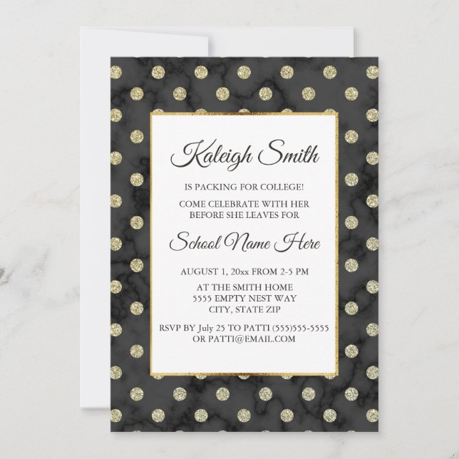 Black and Gold Polka Dot Trunk Party Invite (Front)