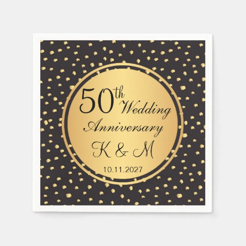 Black and gold polka dots 50th Wedding Anniversary Napkins