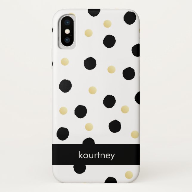 Black and Gold Polka Dots Monogram Case-Mate iPhone Case (Back)