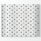 Black and Gold Polka Dots on White Satin Wrapping Paper (Flat)