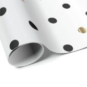 Black and Gold Polka Dots on White Satin Wrapping Paper (Roll Corner)