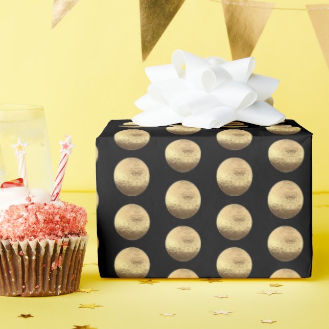 Black and Gold Polka Dots Pattern Elegant Chic Wrapping Paper (Birthday Party)