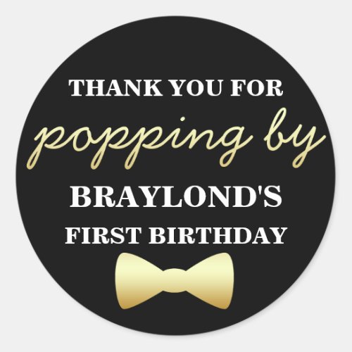 Black and Gold Popcorn Sticker with Bow Tie